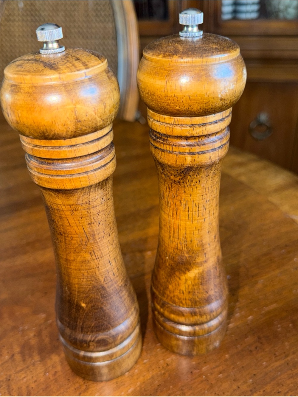 Hand-Turned Wooden Salt and Pepper Mills in Natural Brown